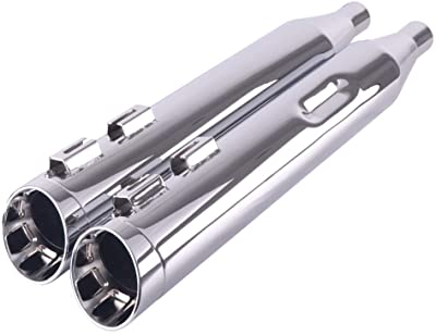 SHARKROAD Chrome 4.0" Slip On Muffler Exhaust For Harley Davidson Touring 1995-2016, Deep Bass Throaty Sound Harley Muffler. Fit Street Glide, Road Glide, Road King, Electra Glide, Ultra Limited. 21CC