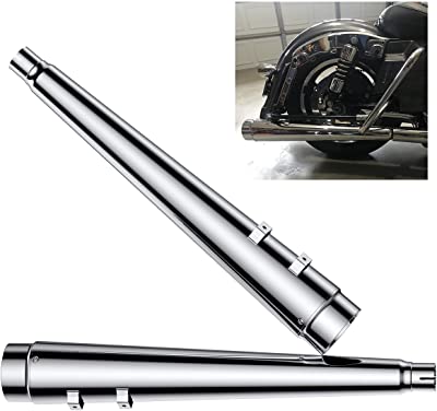 SHARKROAD Classic Chrome 4.4" Megaphone Slip Ons Exhaust For Harley Davidson Touring 1995-2016, 3rd-Gen Deep Tone Aggressive Throaty Sound Harley Muffler. Fit Road Glide, Road King, Electra Glide