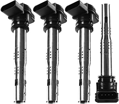 Set of 4 Ignition Coils Pack for Audi A3 A4 A5 A6 Quattro Q5 RS5 Volkswagen Beetle Golf Jetta Passat Eos GTI