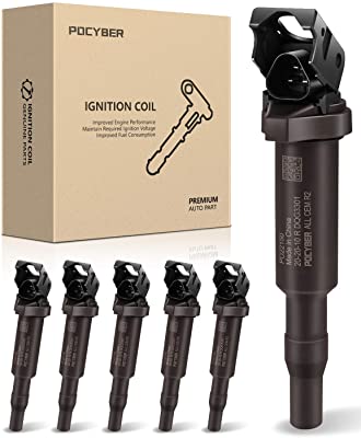 POCYBER Ignition Coils Pack Set of 6 for BMW, Replaces OE# 0221504470 00044 Fits BMW 325i 335i 328i 525i 530i 330i 650i X3 X5 M3 M5 M6 Z3 Z4 Mini More