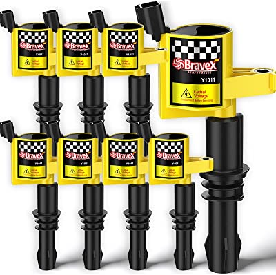 Bravex 8 Pack Straight Boot Ignition Coils 15% More Energy F-150 for Ford Lincoln Mercury V8 V10 4.6l 5.4l 6.8l Compatible with DG511 C1541 FD508-Upgrade (Yellow)